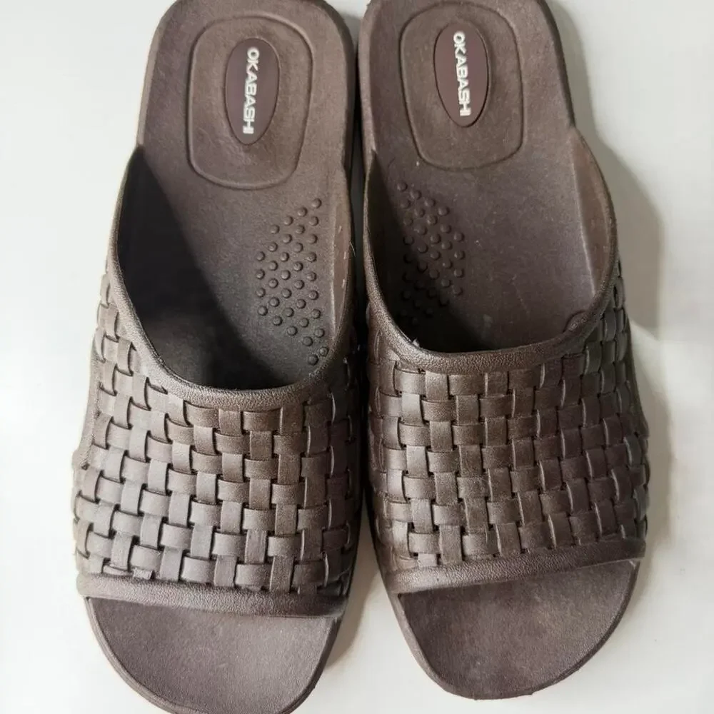 Okabashi Brown Woven Comfort Slide Sandals Ortho Summer‎ Mens